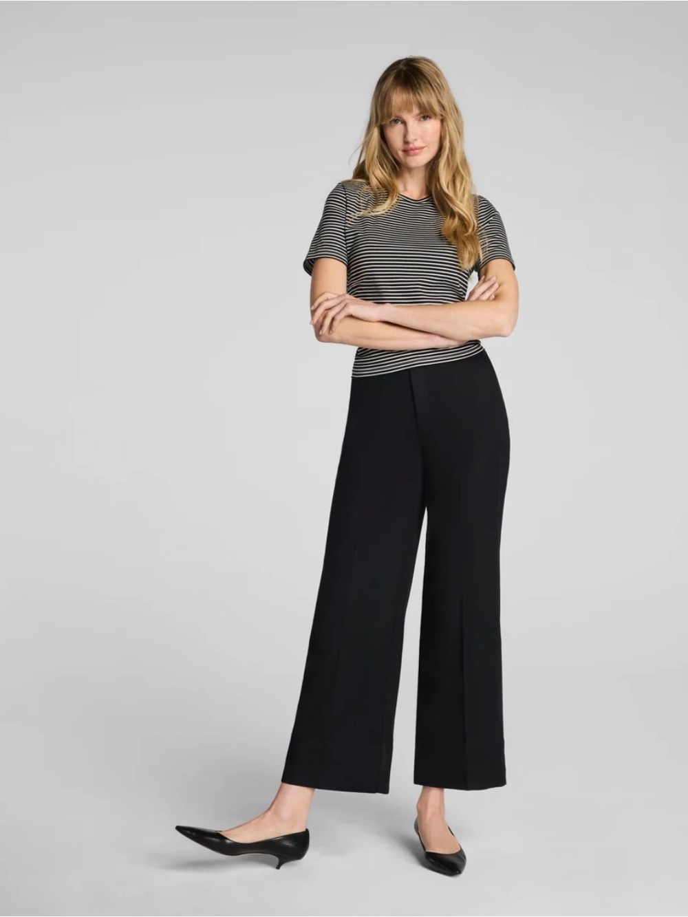 SPANX Black Wide-Leg Cropped Trousers - Black - M Petite